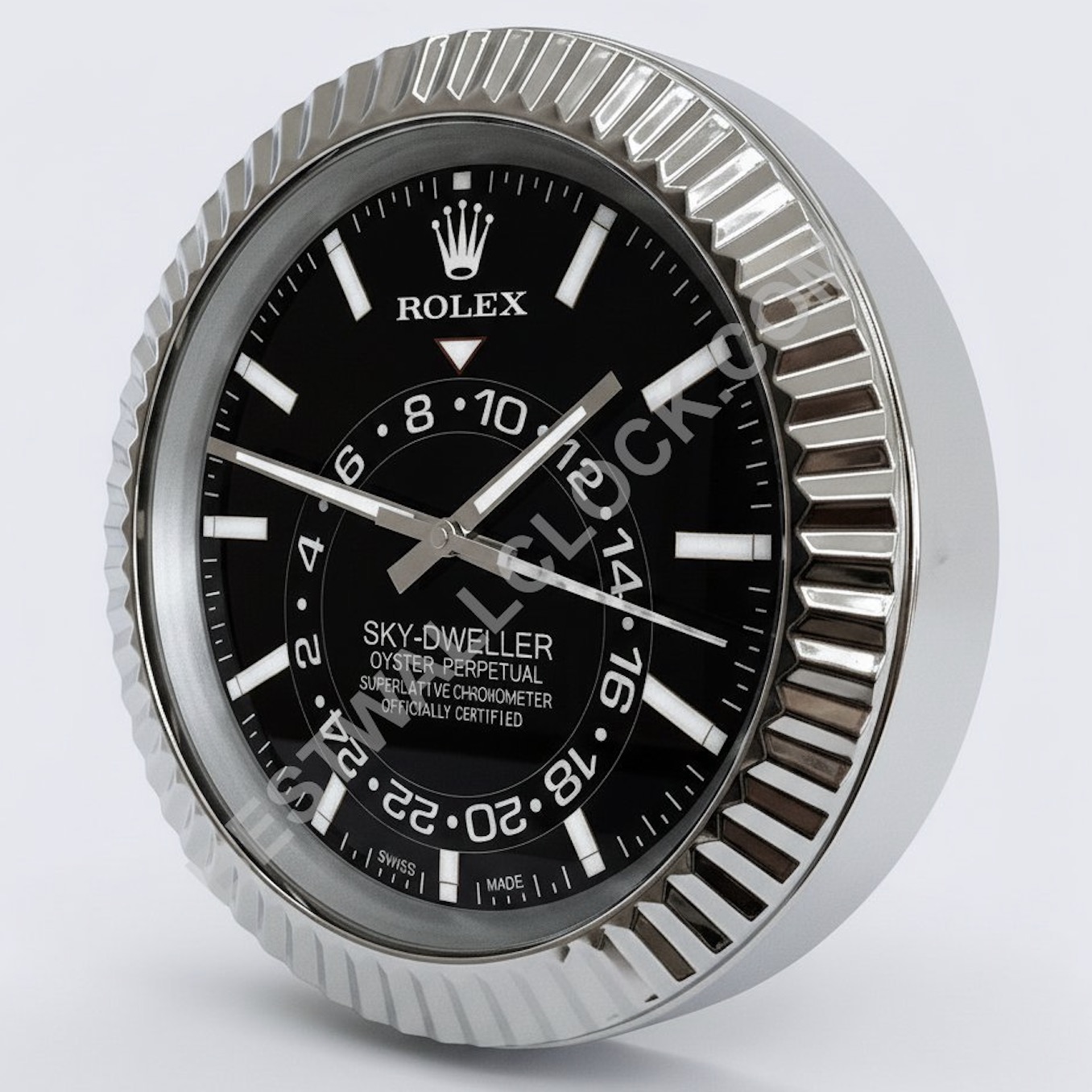 Rolex Sky-Dweller "Schwarzes Zifferblatt" Stil – dealer display Wanduhr (geriffelter Lünette)