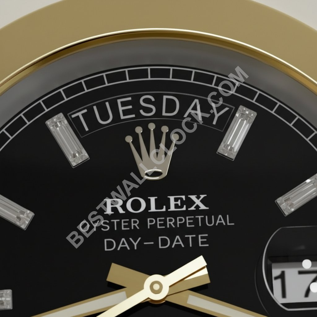  Day-Date "Goud & Zwart" Stijl – Dealer Display Wandklok (Vloeiende Bezel) - Afbeelding 2