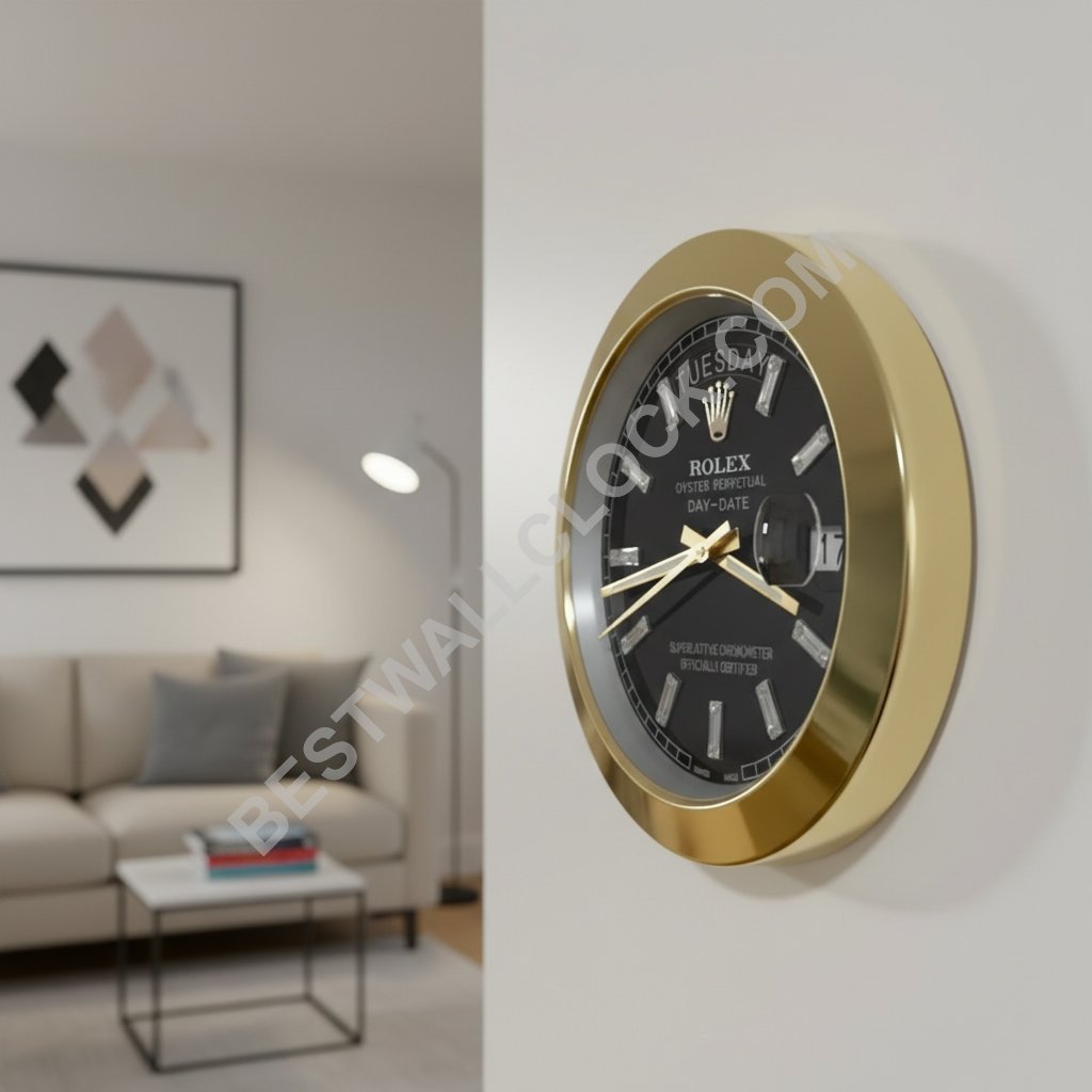  Day-Date "Goud & Zwart" Stijl – Dealer Display Wandklok (Vloeiende Bezel) - Afbeelding 6
