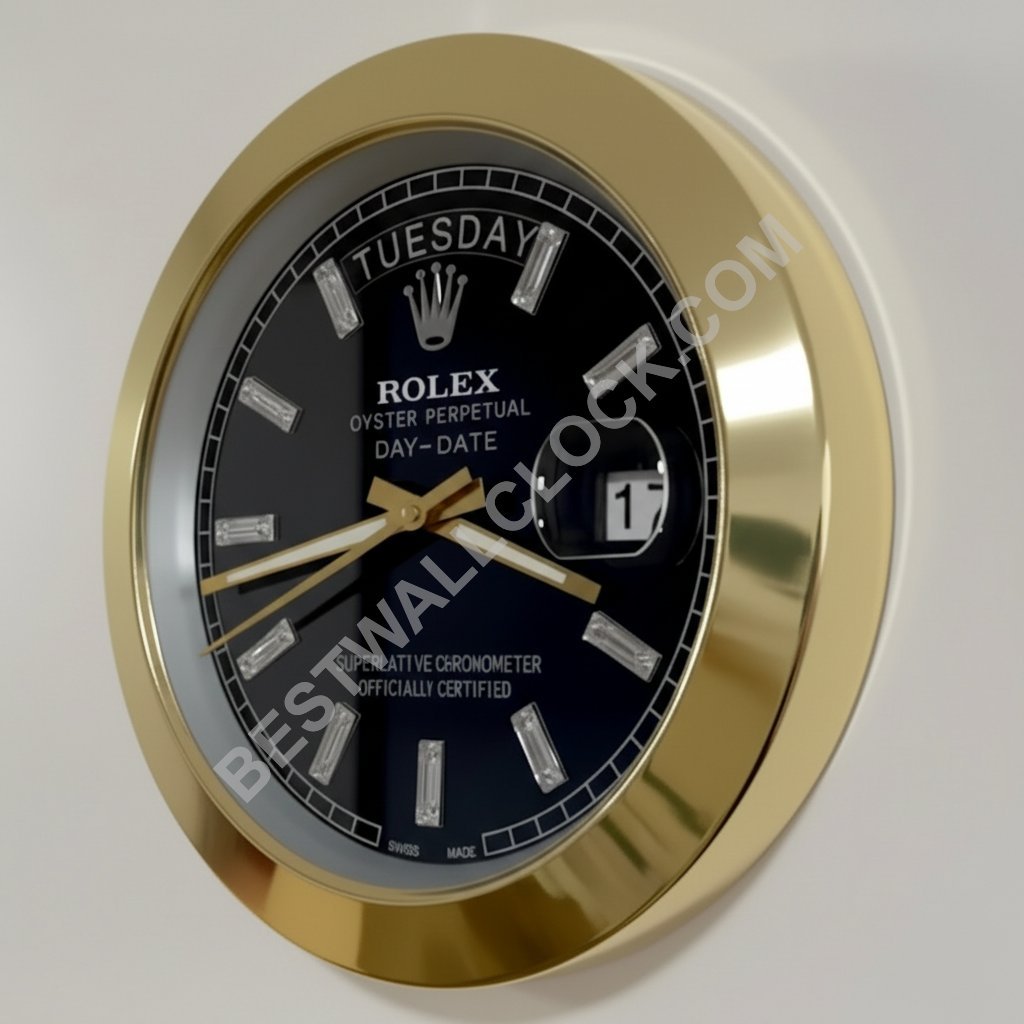  Day-Date "Goud & Zwart" Stijl – Dealer Display Wandklok (Vloeiende Bezel)