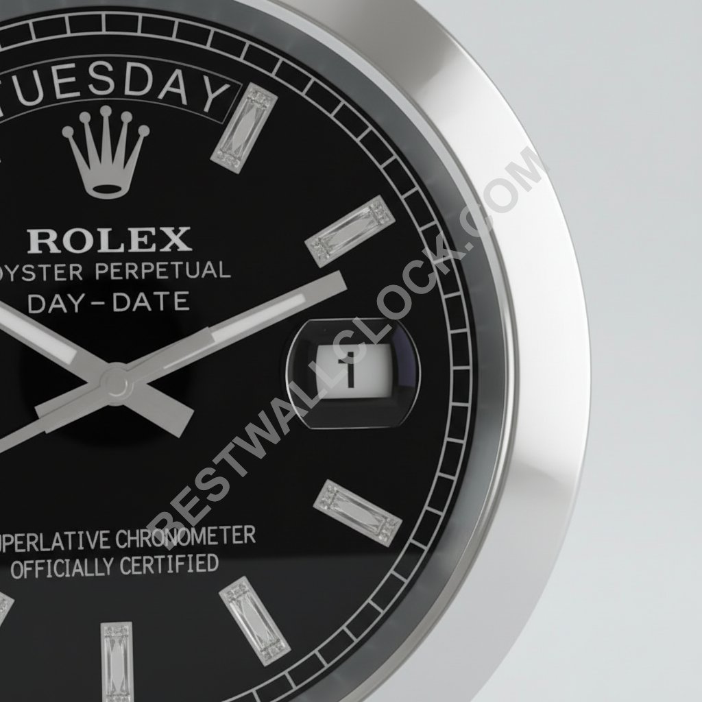 Day-Date "White Gold & Black" Style – Dealer Display Wall Clock (Smooth Bezel) - Image 2