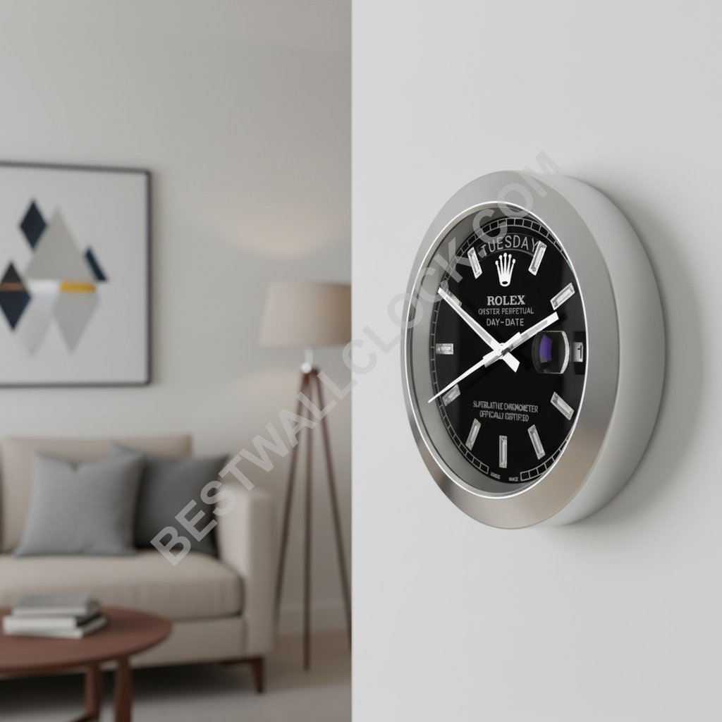 Day-Date "White Gold & Black" Style – Dealer Display Wall Clock (Smooth Bezel) - Image 6