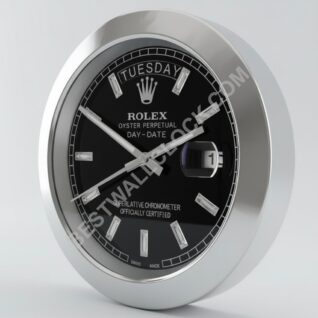 Day-Date "White Gold & Black" Style – Dealer Display Wall Clock (Smooth Bezel)