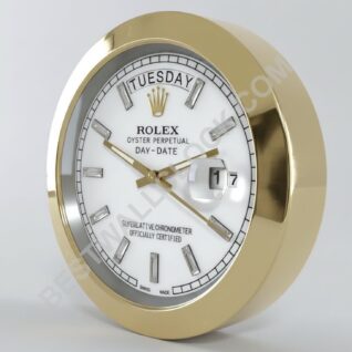 Day-Date "Yellow Gold & White" Style – Dealer Display Wall Clock (Smooth Bezel)