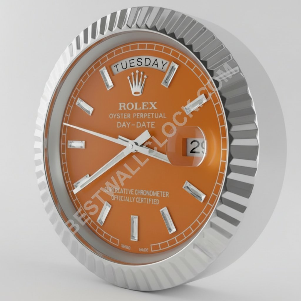 Zegar ścienny Day-Date – Dealer Display (Srebrny karbowany / Szampański Baguette)