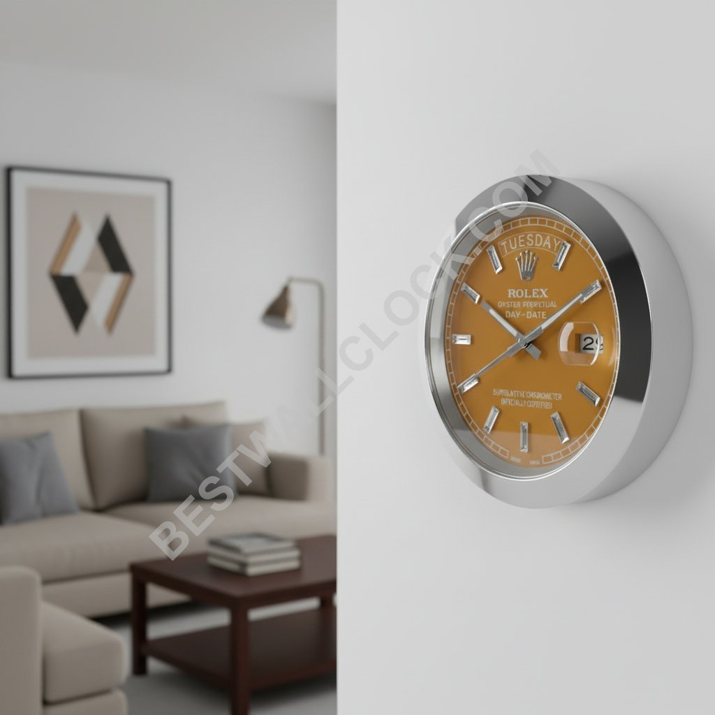 ロレックス デイデイト "シャンパン ダイヤル" スタイル – dealer display ウォール クロック (スムース ベゼル) - 画像 (6)