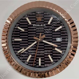 Datejust Style – Dealer Display Wall Clock (Black Fluted Motif Fluted Rose Gold)