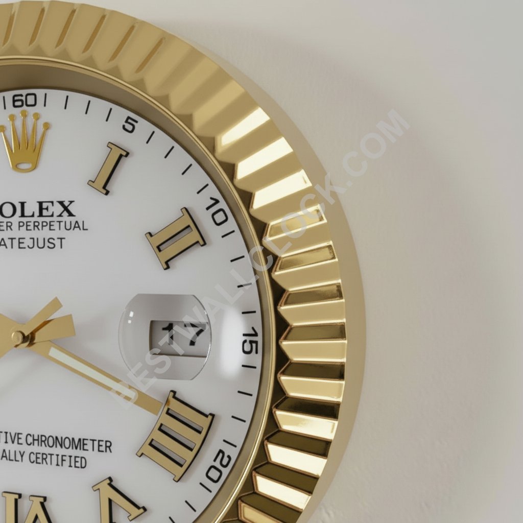 Rolex Datejust Style – Dealer Display Wall Clock (White Roman Fluted Gold) - Image 2