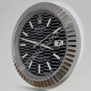 Rolex Datejust Stil – Dealer Display Wanduhr (Schwarzes geriffeltes Motiv geriffelt Silber)