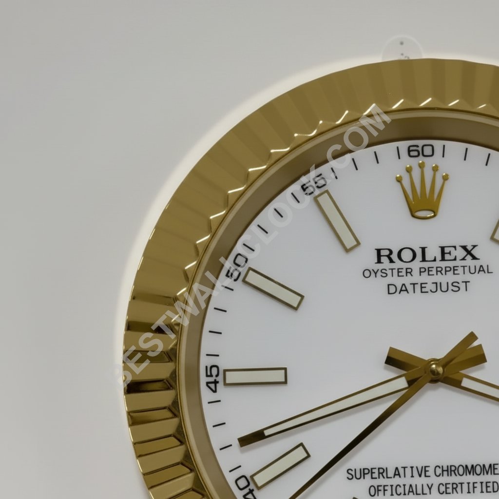 Rolex Datejust Style – Dealer Display Wall Clock (White Baton Fluted Gold) - Image 2