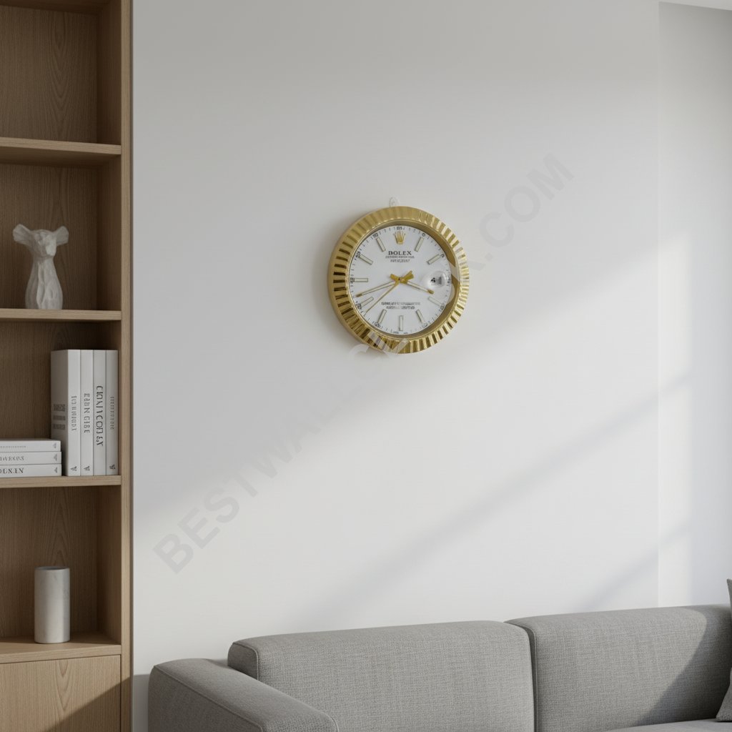 Rolex Datejust Style – Dealer Display Wall Clock (White Baton Fluted Gold) - Image 7