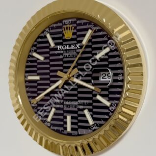 Rolex Datejust Stil – Dealer Display Wanduhr (Schwarzes Fluted-Motiv Fluted Gold)