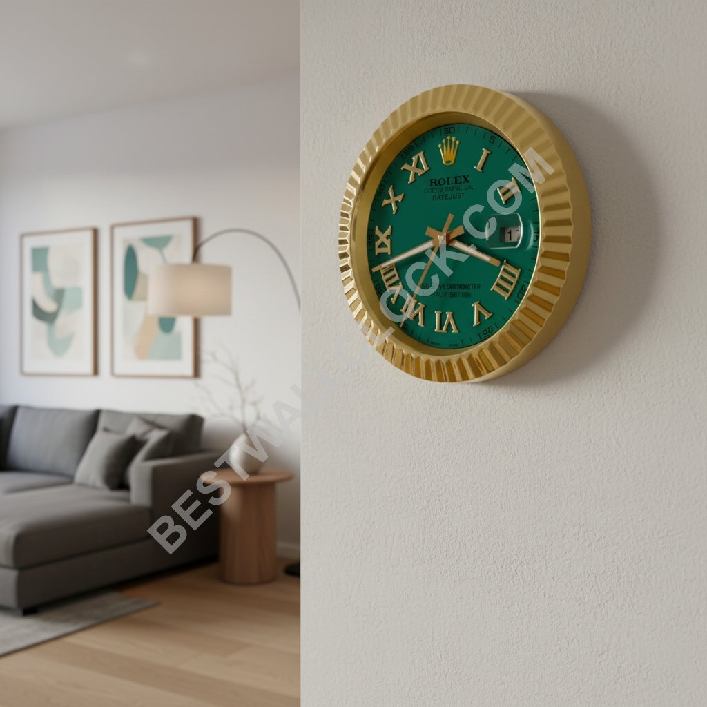 Rolex Datejust Style – Dealer Display Wall Clock (Green Roman Fluted) - Image 8