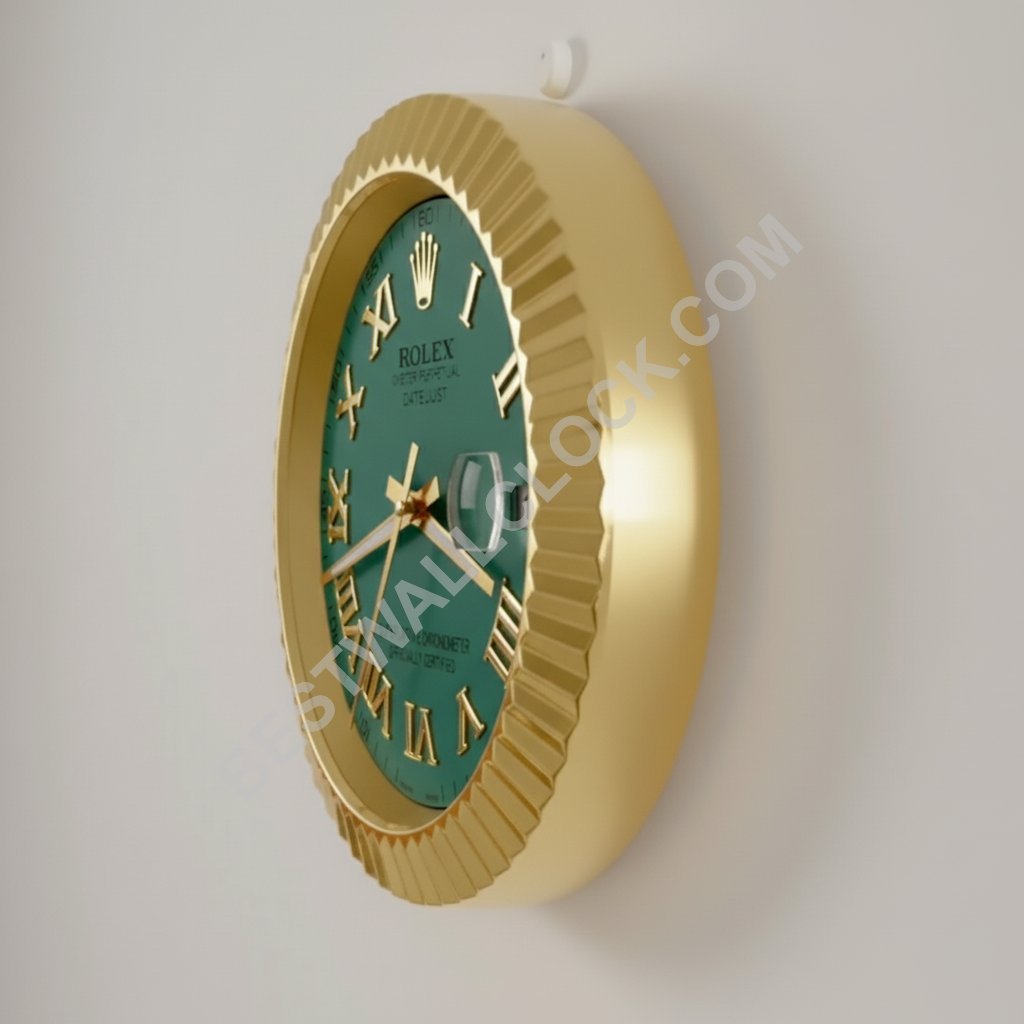 Rolex Datejust Style – Dealer Display Wall Clock (Green Roman Fluted) - Image 3