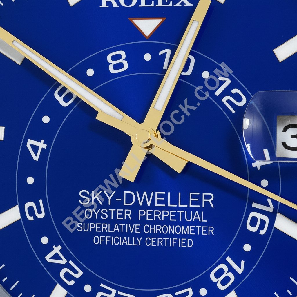 רולקס סקיי-דואלר "זהב וכחול" סגנון – שעון קיר תצוגת דילר ( bezel מקושט) – תמונה 2