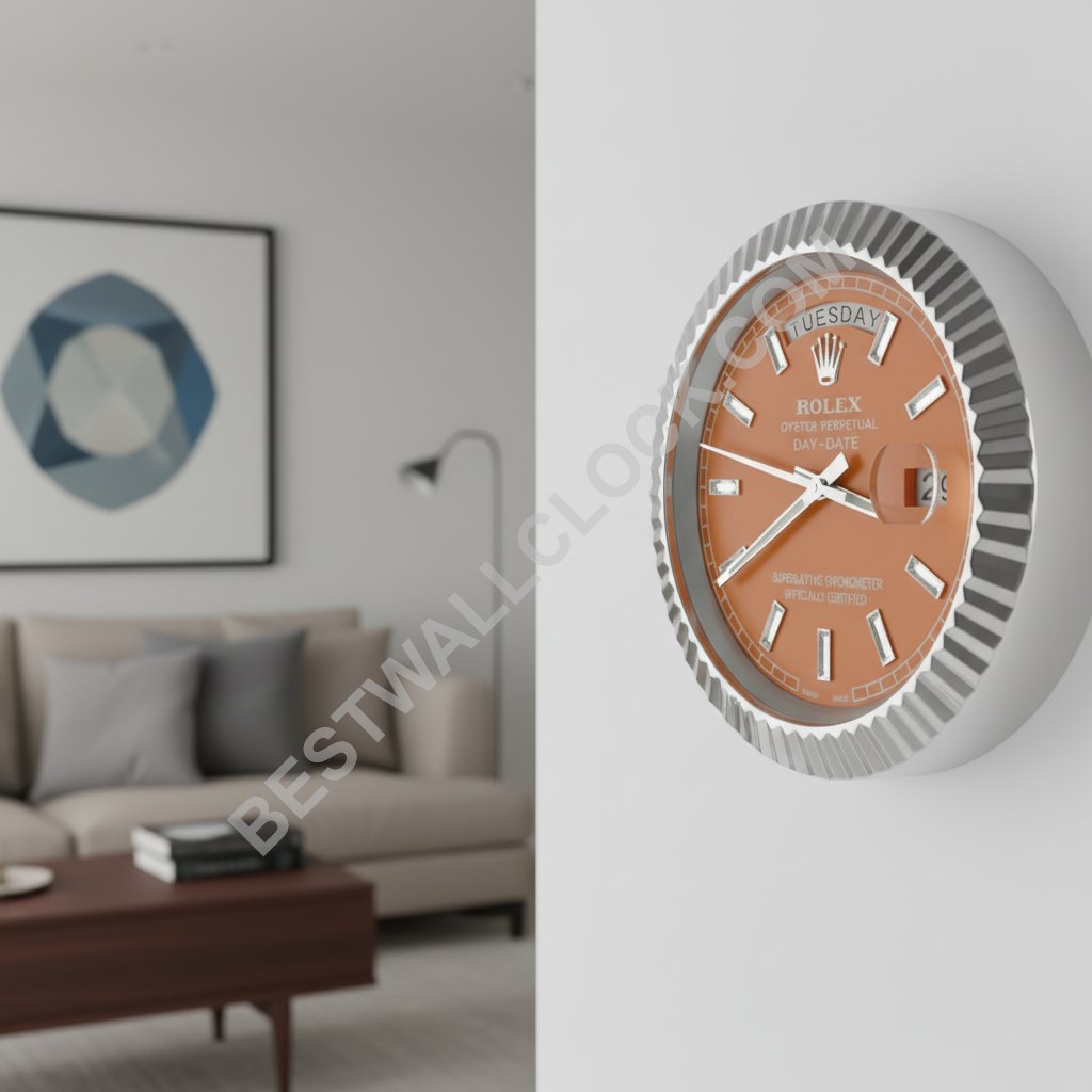 Zegar ścienny Day-Date – Dealer Display (Srebrny karbowany / Szampański Baguette) - obrazek 5