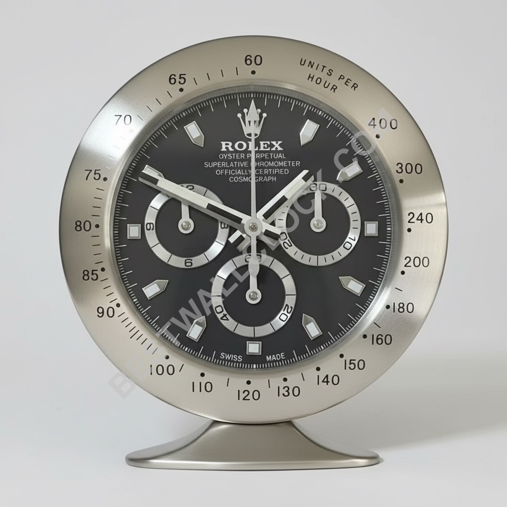 ROLEX MUURKLOK GEÏNSPIREERD - DAYTONA - SWART STAAL EDITIE