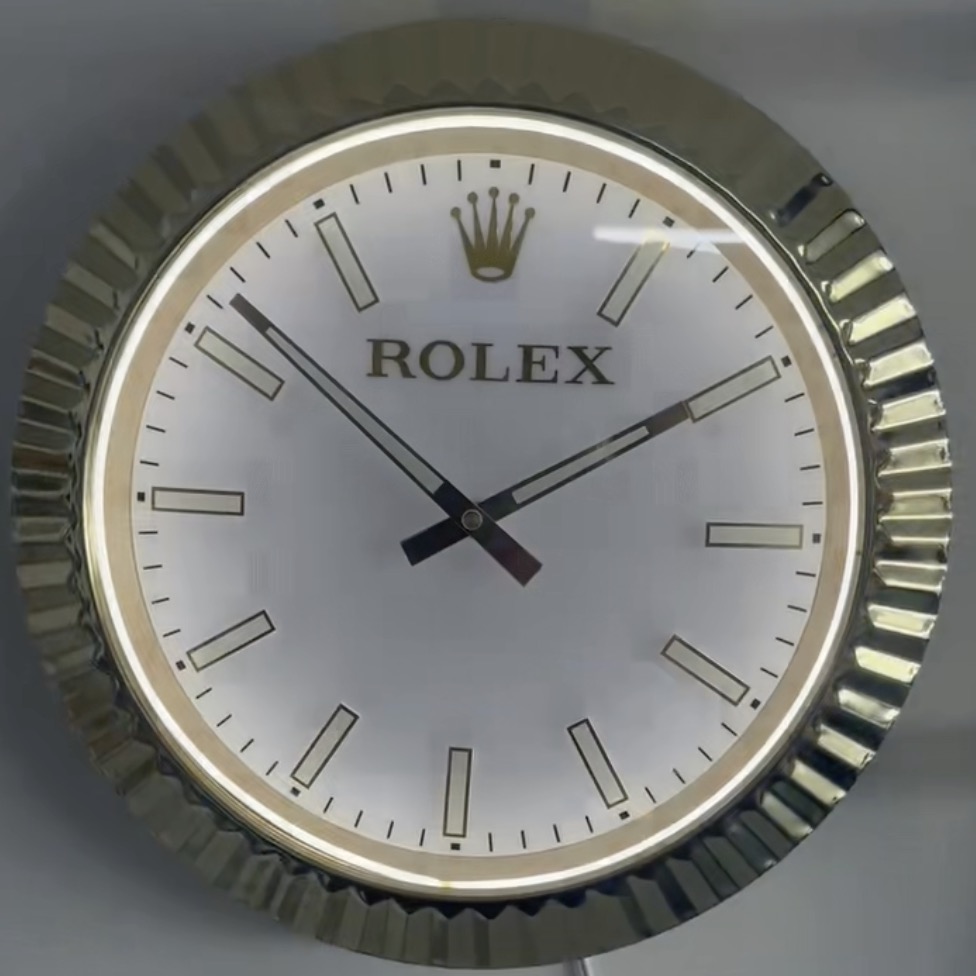 Presidential-Style "Illuminated" Dealer Display Wall Clock – Gold & White Fluted Bezel (USB Dimmable) - Image 3