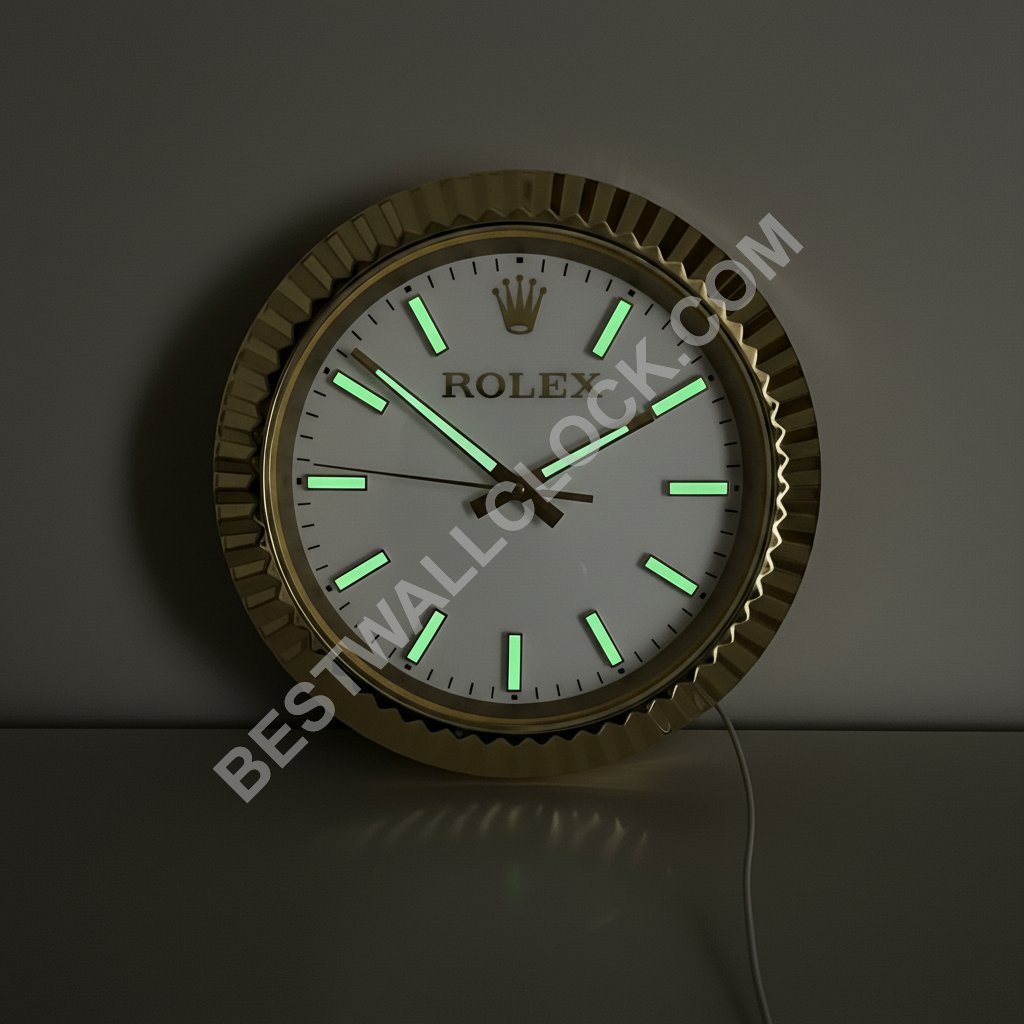 Presidential-Style "Illuminated" Dealer Display Wall Clock – Gold & White Fluted Bezel (USB Dimmable) - Image 9