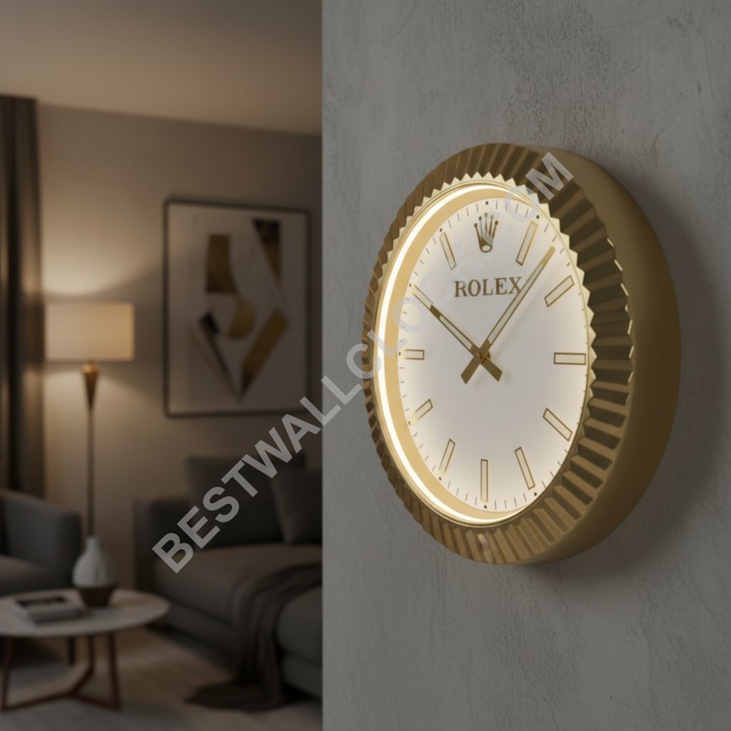 Presidential-Style "Illuminated" Dealer Display Wall Clock – Gold & White Fluted Bezel (USB Dimmable) - Image 12