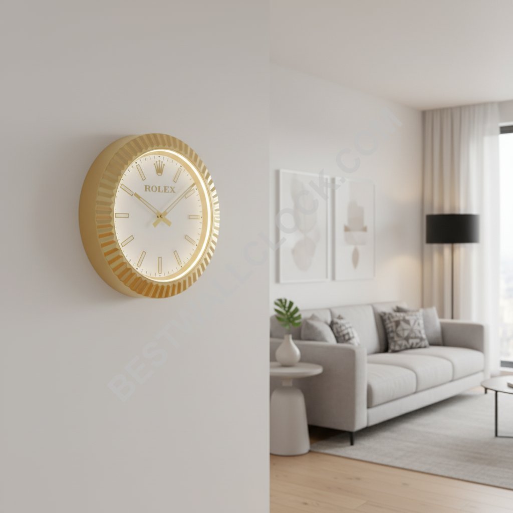 Presidential-Style "Illuminated" Dealer Display Wall Clock – Gold & White Fluted Bezel (USB Dimmable) - Image 11