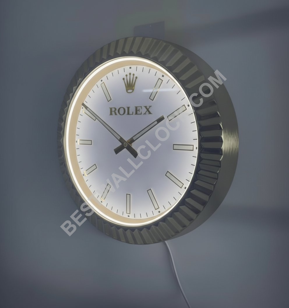 Presidential-Style "Illuminated" Dealer Display Wall Clock – Gold & White Fluted Bezel (USB Dimmable) - Image 8