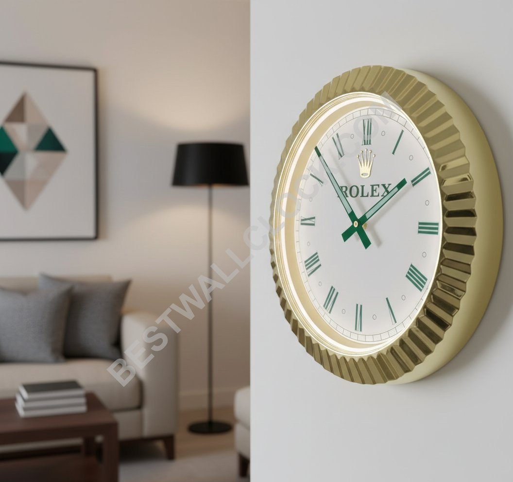 שעון קיר dealer display סגנון Datejust זהב וירוק מהדורת רומא "מואר" (ניתן לעמעום באמצעות USB) – תמונה 10