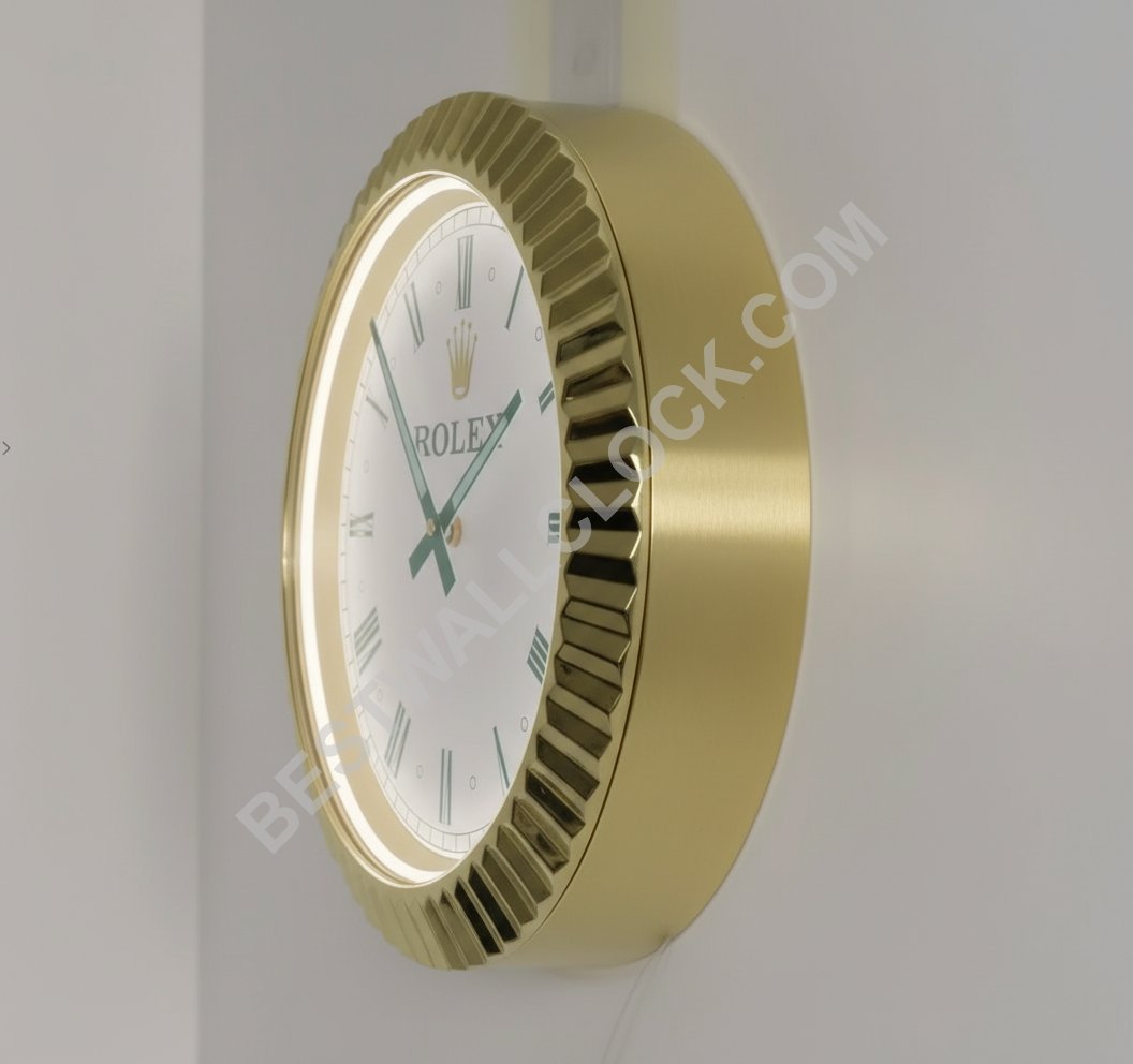 שעון קיר dealer display סגנון Datejust זהב וירוק מהדורת רומא "מואר" (ניתן לעמעום באמצעות USB) – תמונה 5