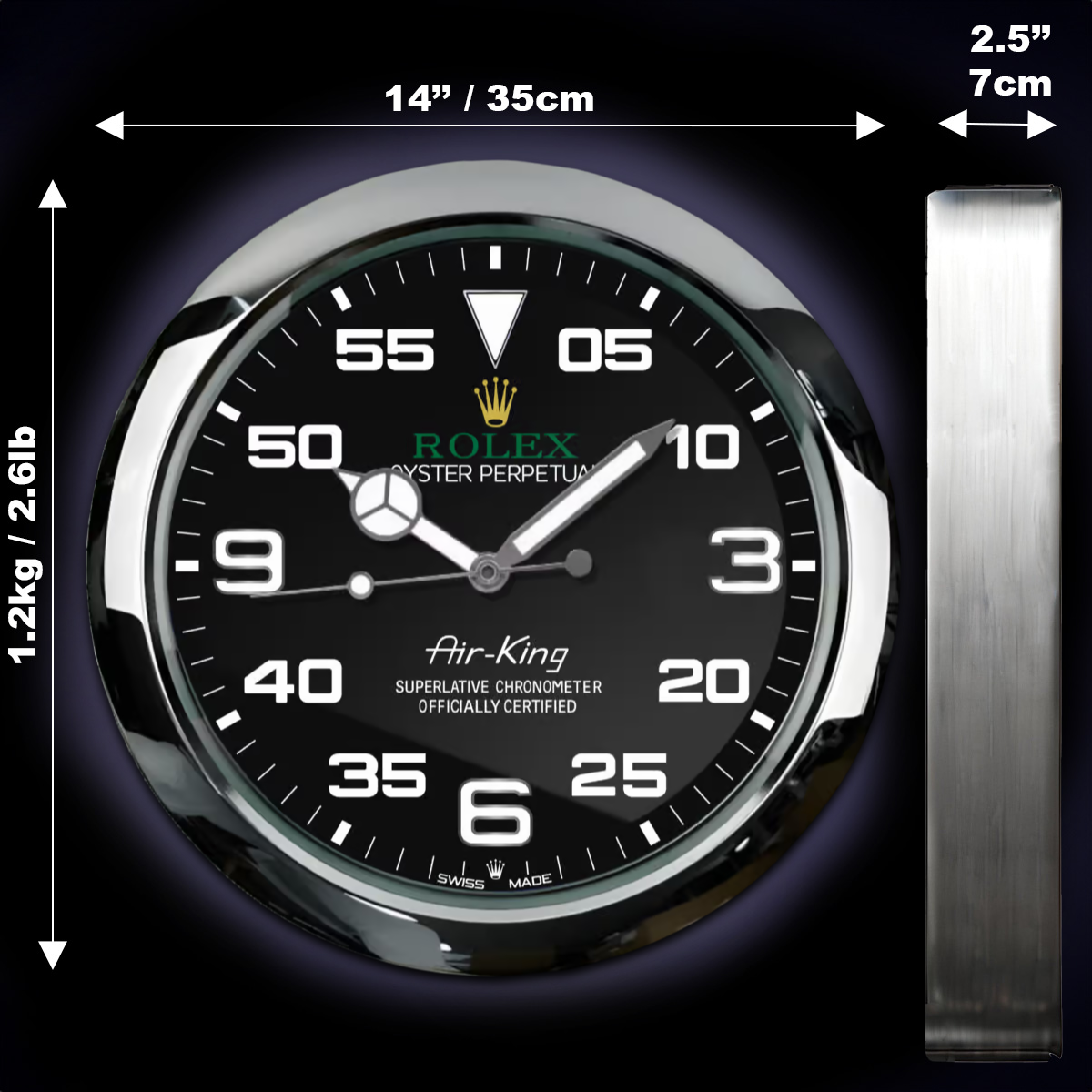  Air-King Stil – dealer display Wanduhr (Obsidian Schwarz Glattes Silber) – Bild 4