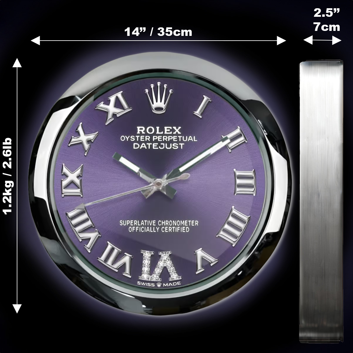  Datejust-stil – dealer display väggklocka (aubergine lila sunray slät silver) - Bild 4
