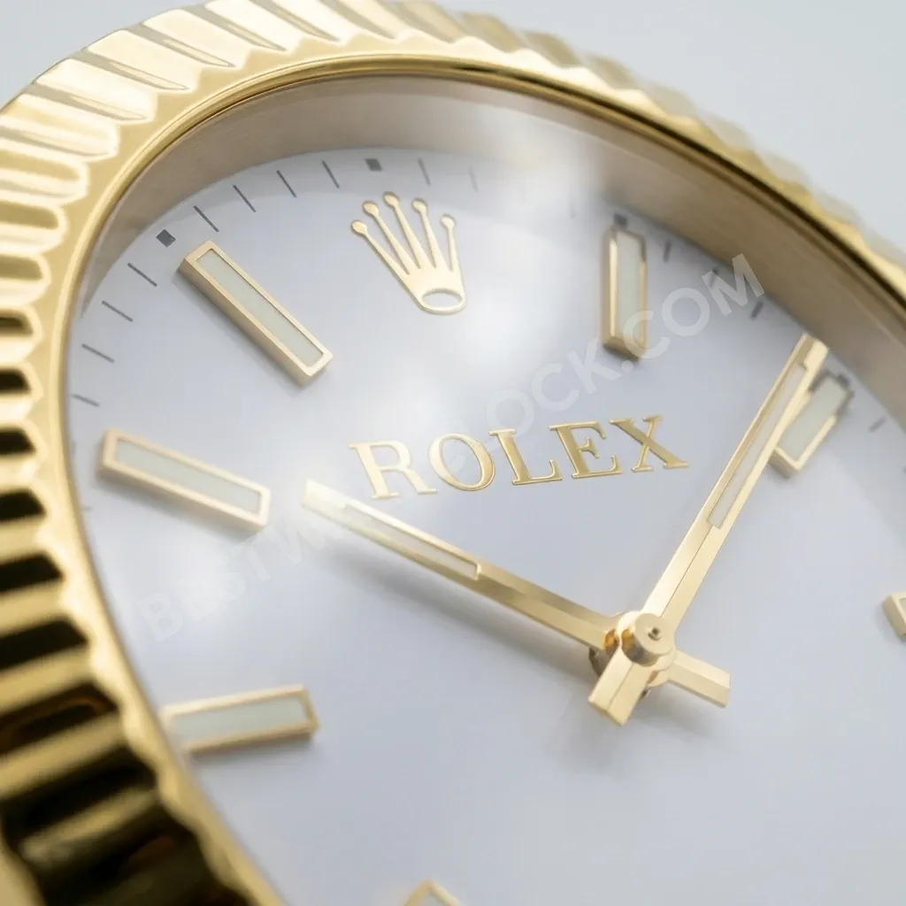 Rolex Oyster Perpetual Gold (DOPPELT) Gerilltes Weißes Zifferblatt 34cm – Händler-Ausstellungs-Wanduhr – Bild 4