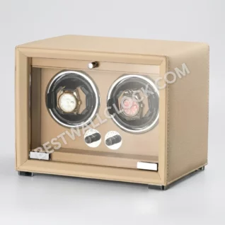 Premium Watch Winder for Automatic Calibers - Tan Pebble Grain Leather, 2 Slots