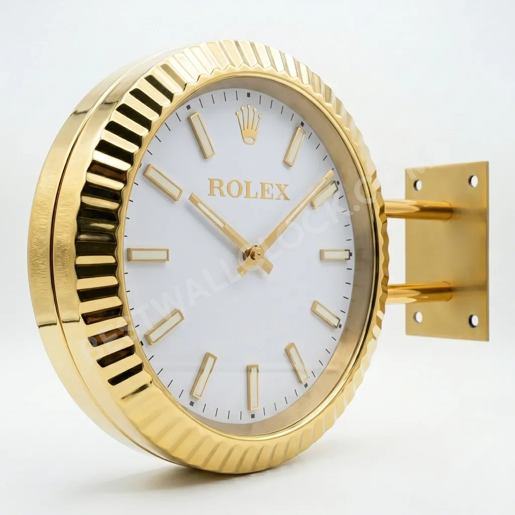 Rolex Oyster Perpetual Gold (DOPPELT) Gerilltes Weißes Zifferblatt 34cm – Händler-Ausstellungs-Wanduhr