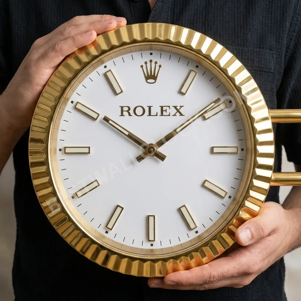 Rolex Oyster Perpetual Gold (DOPPELT) Gerilltes Weißes Zifferblatt 34cm – Händler-Ausstellungs-Wanduhr – Bild 8