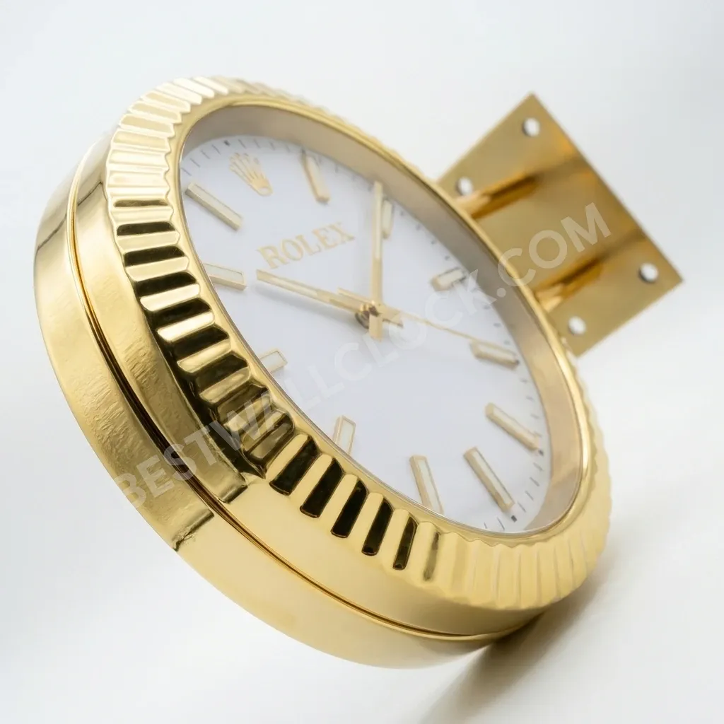 Rolex Oyster Perpetual Gold (DOPPELT) Gerilltes Weißes Zifferblatt 34cm – Händler-Ausstellungs-Wanduhr – Bild 6
