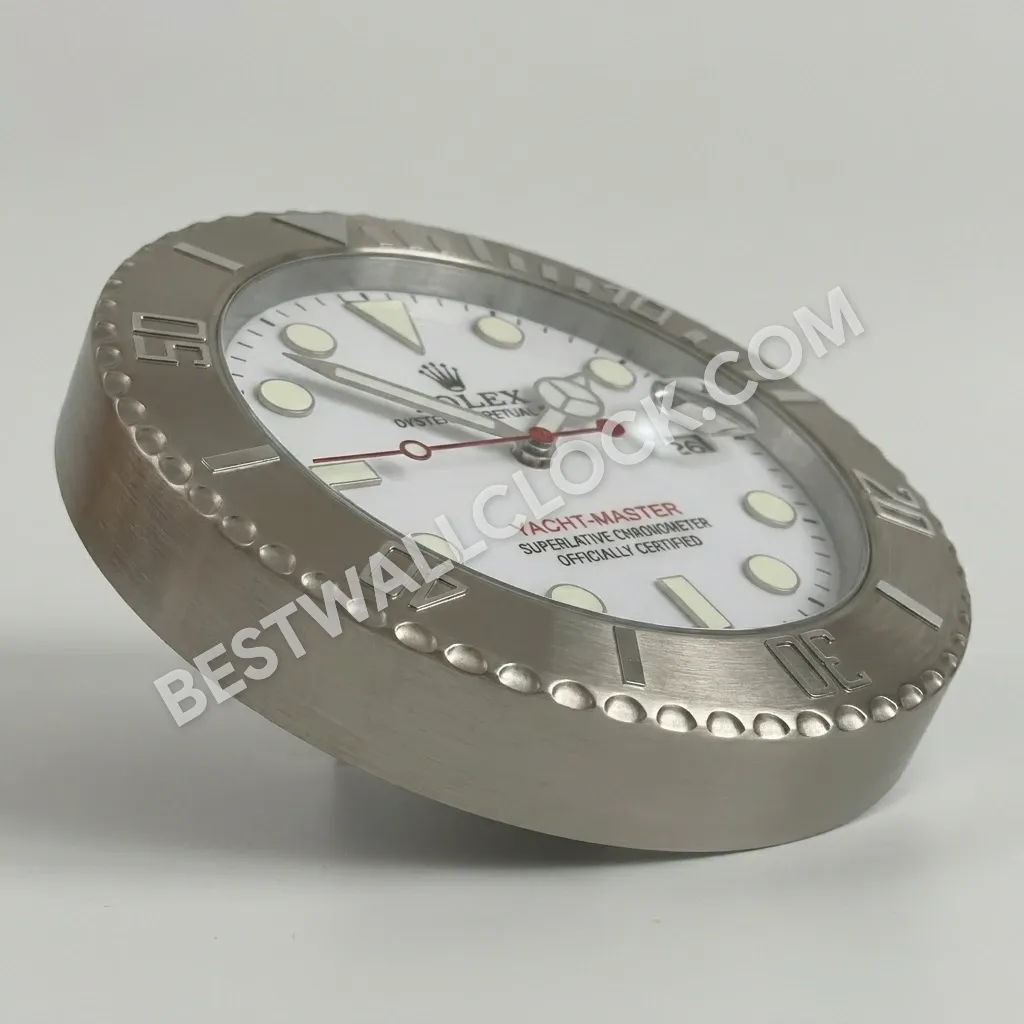 Yacht-Master Style Dealer Display Wall Clock (Platinum & White Edition)