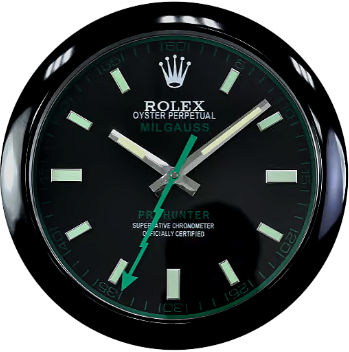 Milgauss Style – dealer display Wall Clock (Obsidian Black Smooth Black)