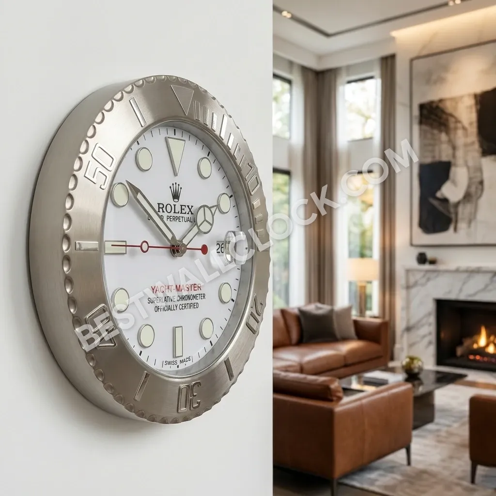 Yacht-Master Style Dealer Display Wall Clock (Platinum & White Edition)