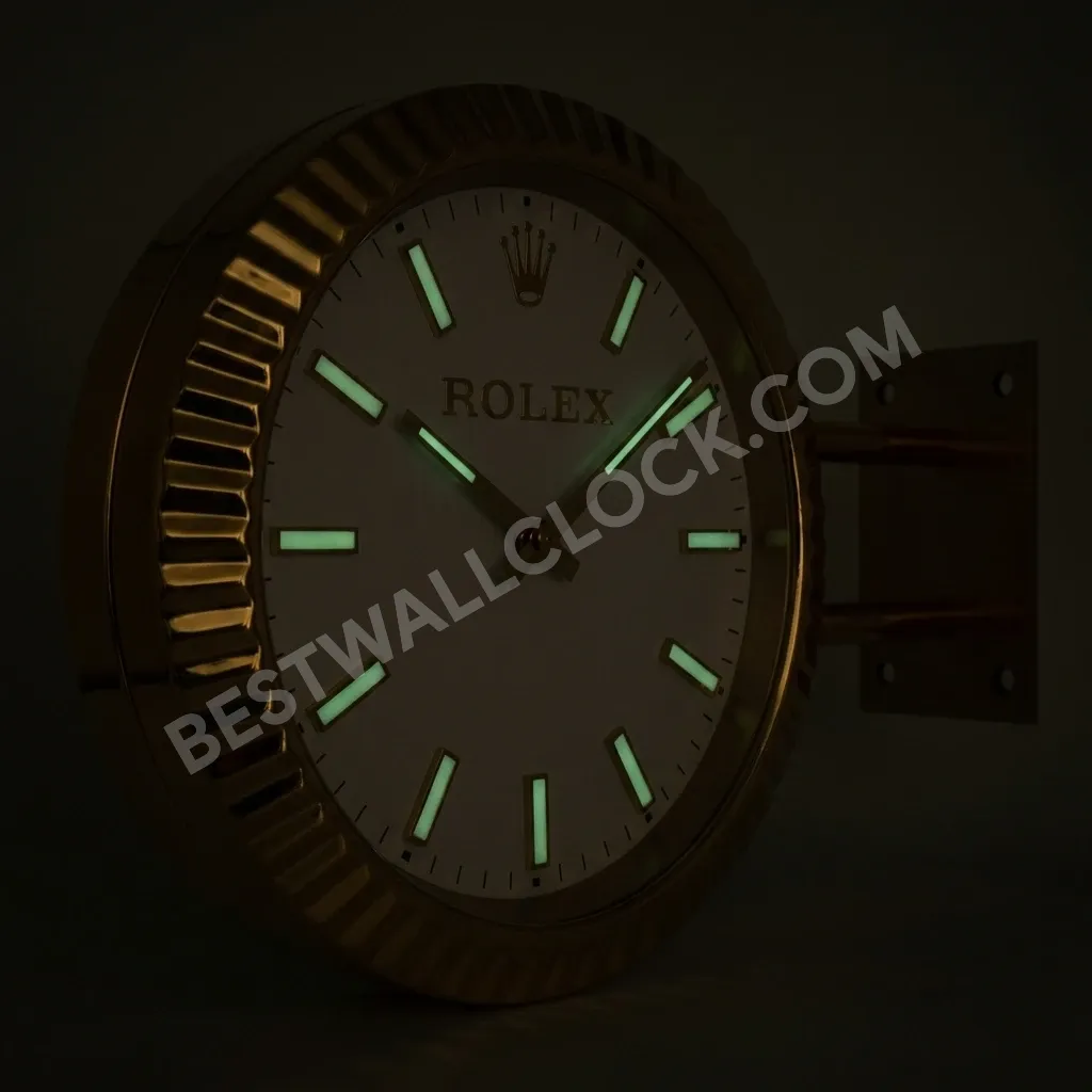 Rolex Oyster Perpetual Gold (DOPPELT) Gerilltes Weißes Zifferblatt 34cm – Händler-Ausstellungs-Wanduhr – Bild 9