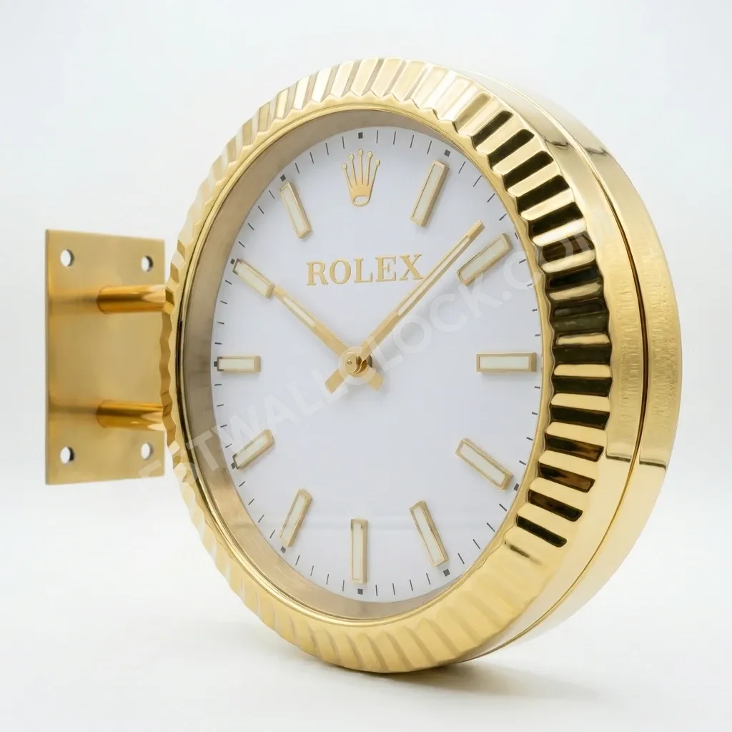 Rolex Oyster Perpetual Gold (DOPPELT) Gerilltes Weißes Zifferblatt 34cm – Händler-Ausstellungs-Wanduhr – Bild 2