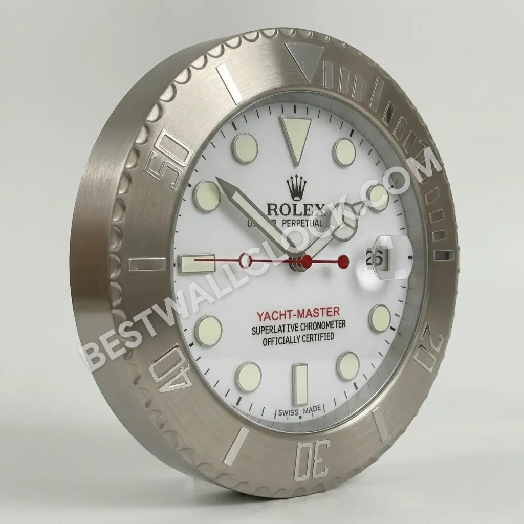 Yacht-Master Style Dealer Display Wall Clock (Platinum & White Edition)