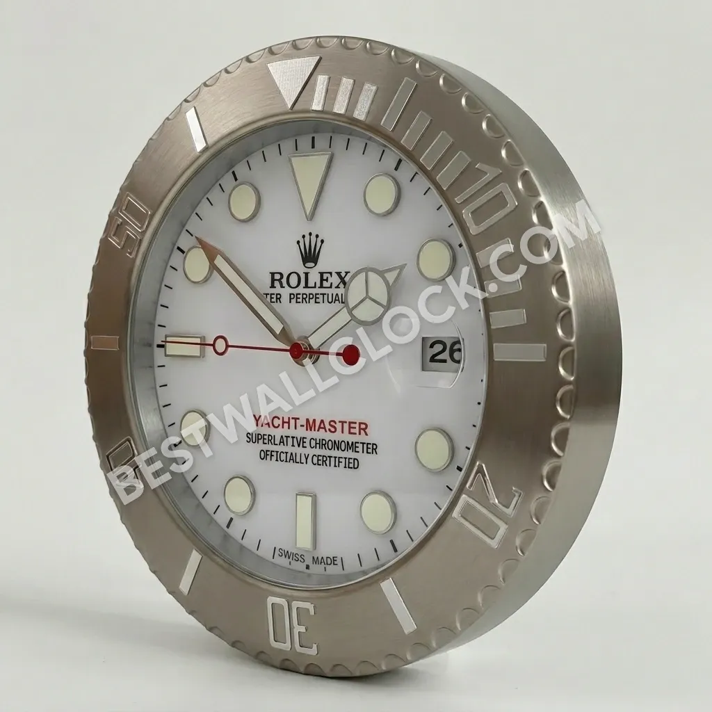 Yacht-Master Style Dealer Display Wall Clock (Platinum & White Edition)
