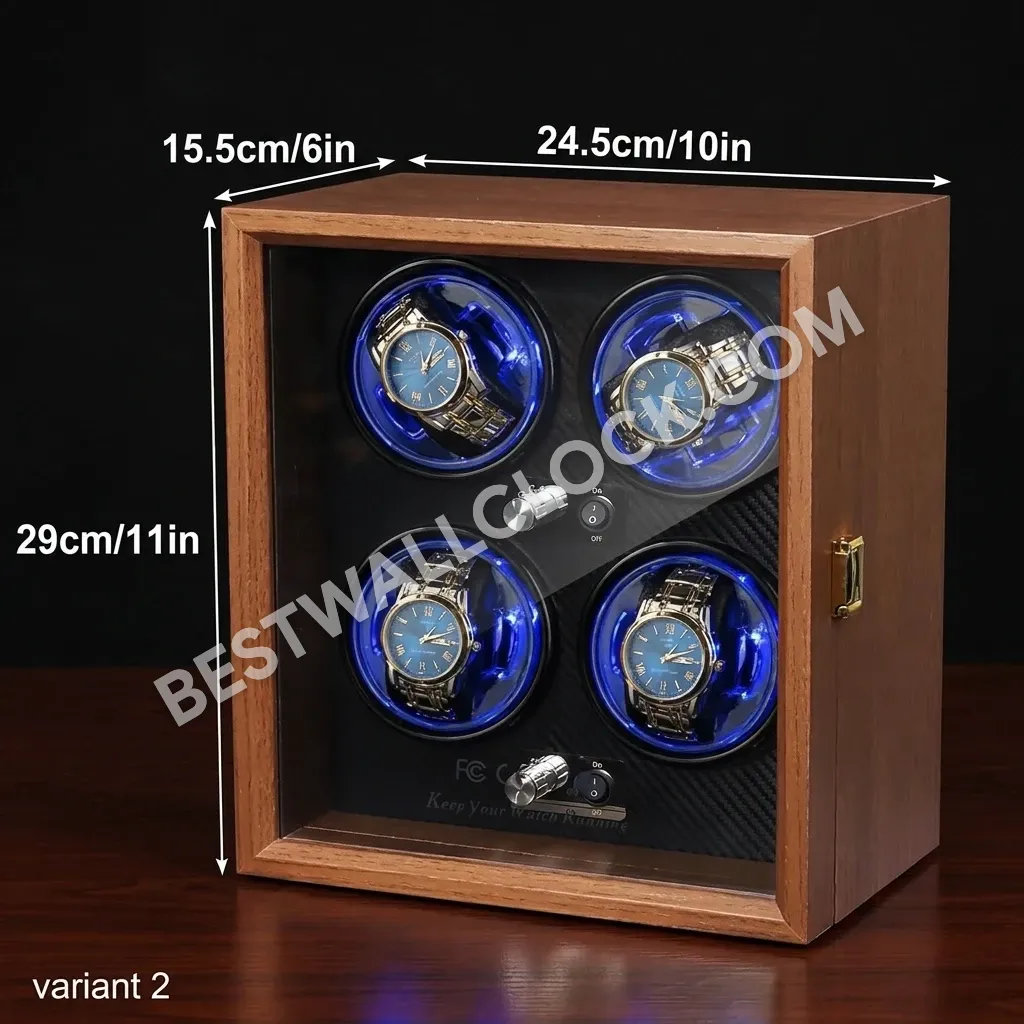 Premium Quad Watch Winder - Natural Wood Finish with Carbon Fiber Interior - 29cm - Image 8