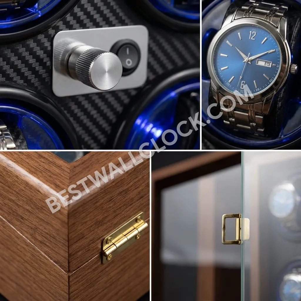 Premium Quad Watch Winder - Natural Wood Finish with Carbon Fiber Interior - 29cm - Image 2