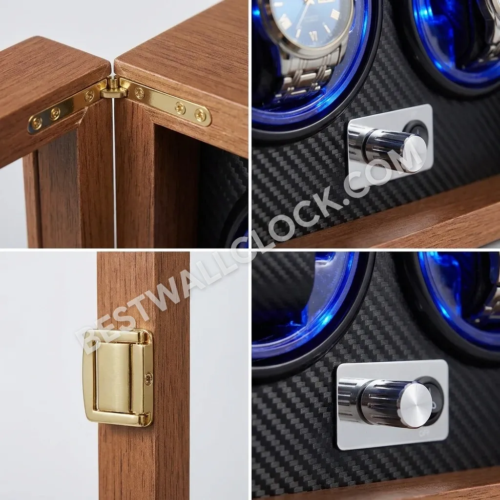 Premium Quad Watch Winder - Natural Wood Finish with Carbon Fiber Interior - 29cm - Image 3