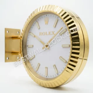 Rolex Oyster Perpetual Gold (DOPPELT) Gerilltes Weißes Zifferblatt 34cm – Händler-Ausstellungs-Wanduhr