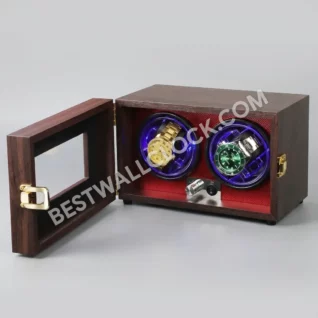Premium Dual Watch Winder – Walnut Grain with Crimson Carbon & LED Illumination