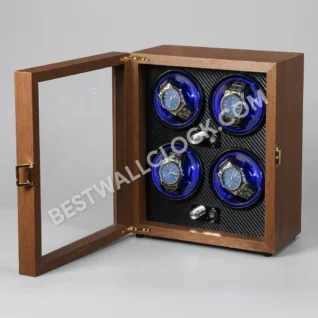 Premium Quad Watch Winder - Natural Wood Finish with Carbon Fiber Interior - 29cm