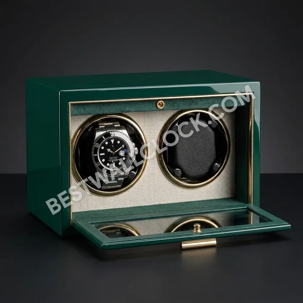 Premium Product - Emerald Green Lacquer Dual Watch Winder - 25cm - Image 9