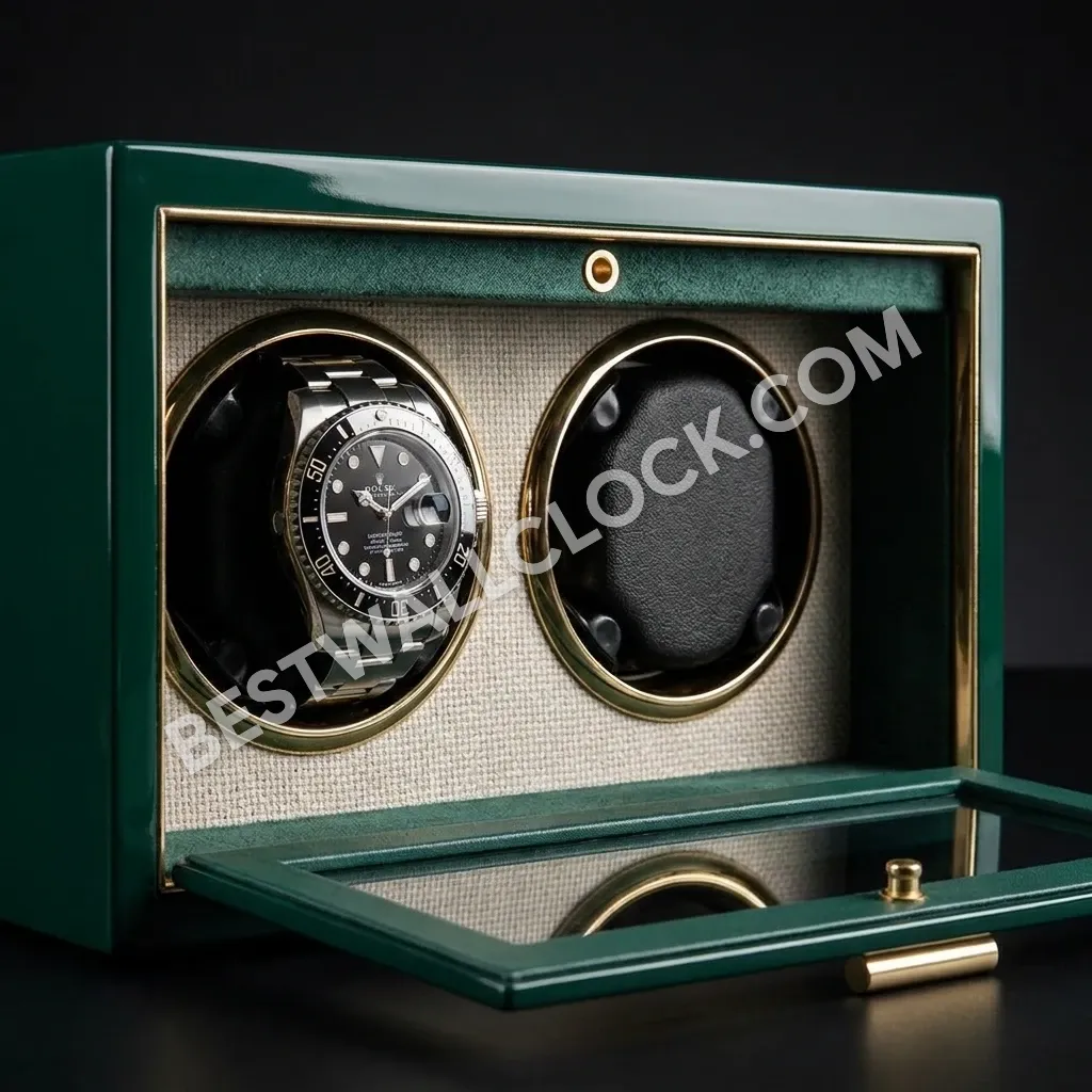 Premium Product - Emerald Green Lacquer Dual Watch Winder - 25cm - Image 10